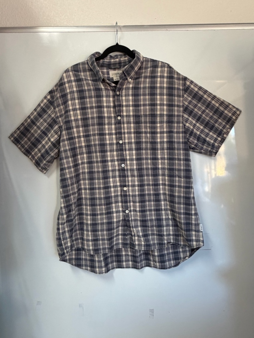 J. Crew Men’s Sz XL 100% Cotton Short Sleeve Plaid Button-Down Shirt